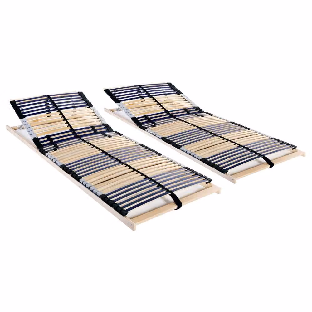 Berkfield Home Set of 2 Brown Slatted Bed Bases with 42 Ergonomic 7-Zone Wood Slats, W/D/H: 90 x 200 cm – 2