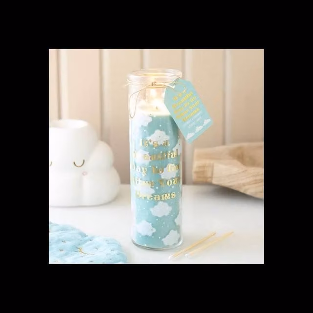 KDMD Cloud Print Lavender Chamomile Tube Candle Set in Aqua with Gold and Blue Details, 55 Hour Burn Time – 1