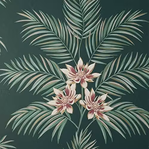Fine Decor Bali Tropical Floral Emerald Green Washable Botanical Boho Wallpaper Roll