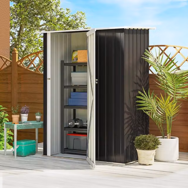 OUTSUNNY Grey Steel Outdoor Storage Pent Garden Shed with Lockable Door – 1
