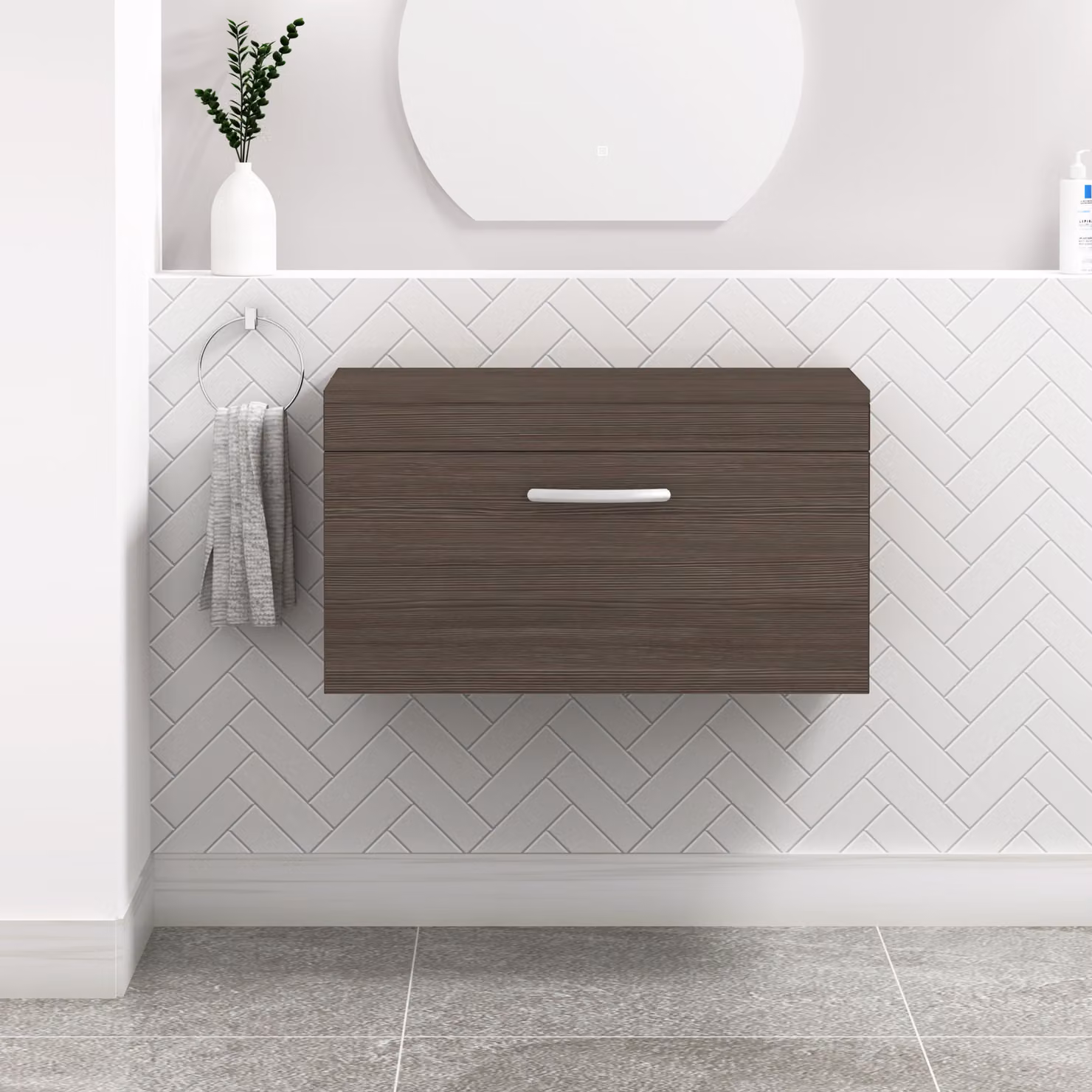 Royal Bathrooms Turin 800mm Grey Elm Wall Mounted 1 Drawer Bathroom Vanity Unit