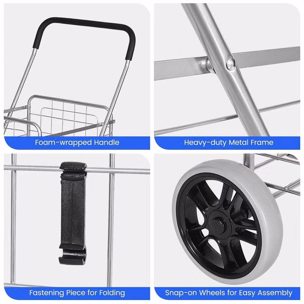 EONLION Portable Folding Shopping Cart in Silver, 100 cm – 3