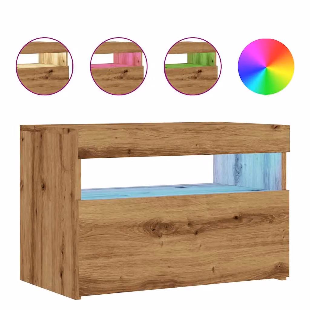Berkfield Home Artisan Oak TV Cabinet with Integrated LED Lights, Brown, W/D/H: 60 x 35 x 40 cm – 2