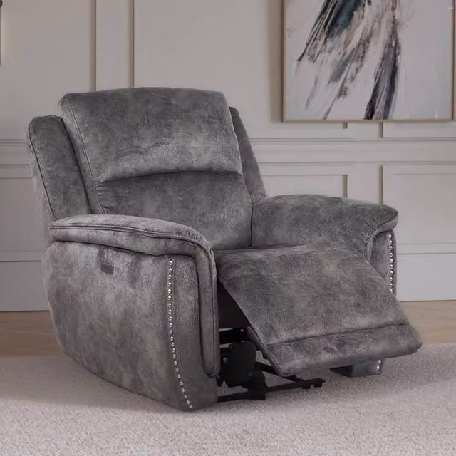 Furnishings For Less UK Mendoza Grey Plush Velvet Electric Reclining Armchair with USB Charging