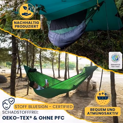Ticket to the Moon Lightest Pro Hammock with Insect Protection and Integrated Ridgeline, Dark Green – 8