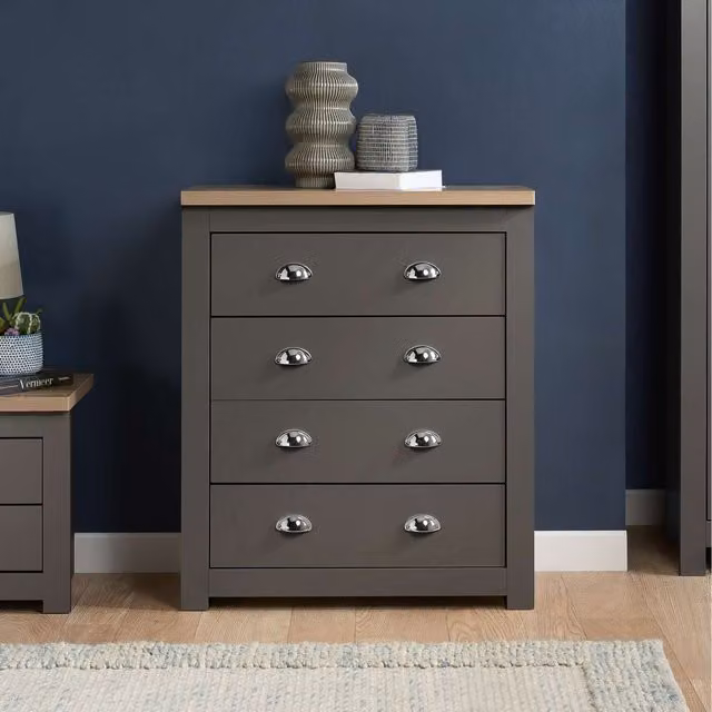 Birlea Highgate 4 Drawer Chest in Grey Oak Wood