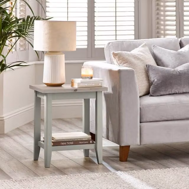 FurnitureboxUK Eden Rectangular Whitewashed and Light Grey Rubberwood Side Table in White and Grey
