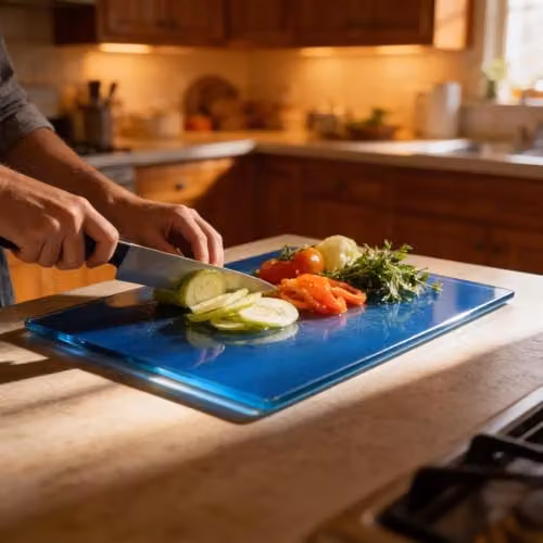 Harbour Housewares Rectangular Glass Chopping Board in Blue and Grey, W: 40 cm x D: 30 cm – 4