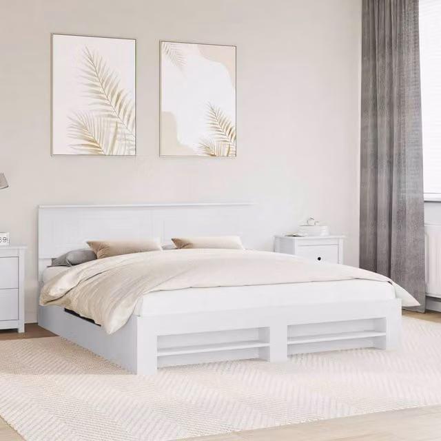Berkfield Home Modern Bed Frame with Headboard in White, Engineered Wood, W/D/H: 180 x 200 cm