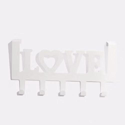 OHS White Metal Over The Door Hook with 5 Decorative Love Shaped Hangers for Clothes and Towels