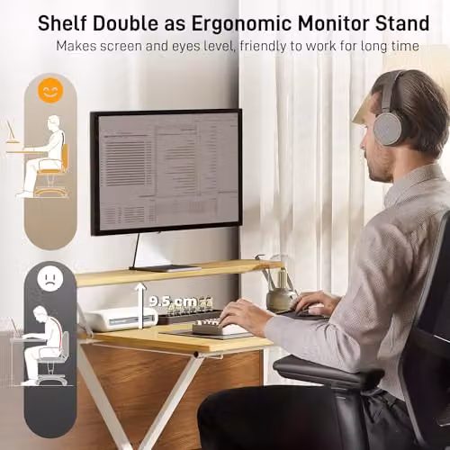 HOMCOM Modern Folding Computer Desk in Sand with X-Frame Metal Legs, W/D/H: 86 x 66 x 82 cm – 4