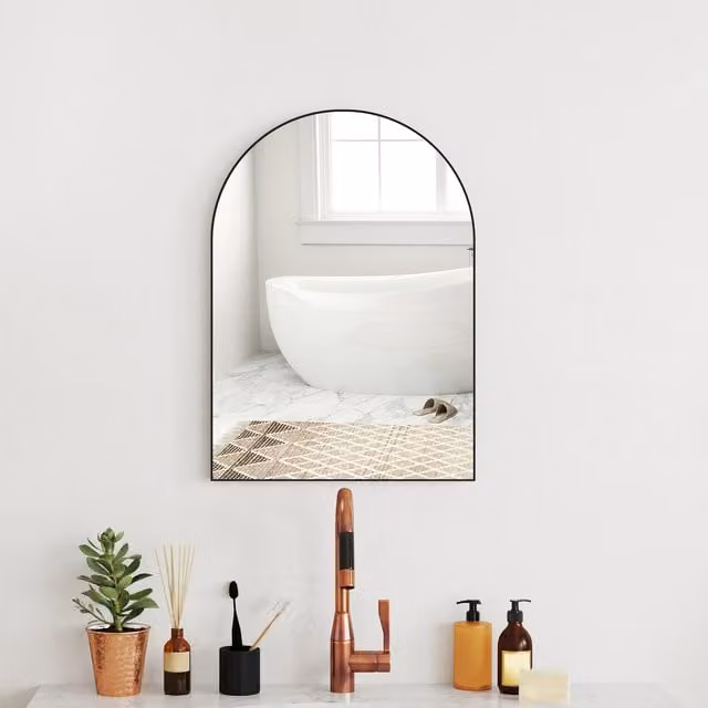 HOMCOM Arch Wall Mirror with Black Steel Frame, Round Decorative Mirror, Width: 50 cm