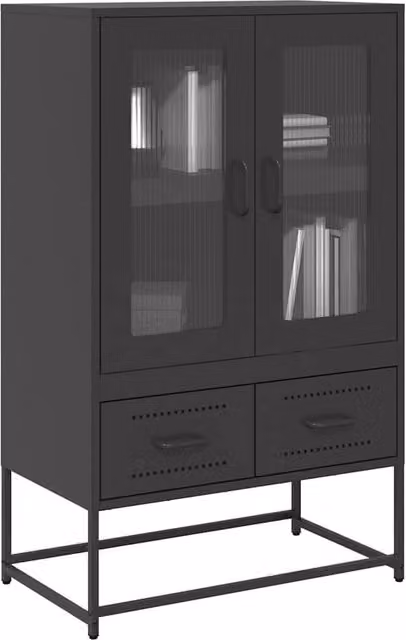 Berkfield Home Black Steel Highboard with Glass Doors W/D/H: 68 x 39 x 111.5 cm – 1