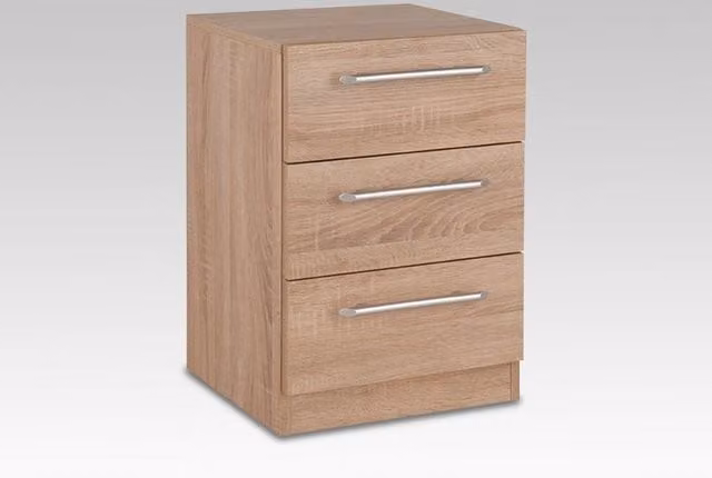 Harmony Holborn Oak 3 Drawer Bedside Table in Brown and Silver