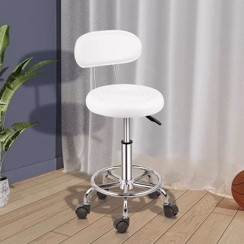 Kelvenix White Backrest Salon Stool for Hairdressing and Massage – 2