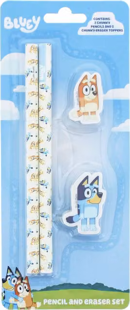 Bluey Graphite Pencil and Eraser Set in Blue and Multicolour