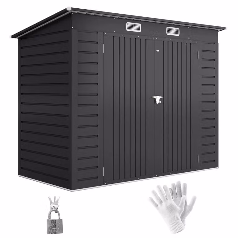 OUTSUNNY Grey Galvanised Steel Pent Garden Storage Shed with Double Doors and Side Vents, W/D/H: 244 x 122 x 183 cm