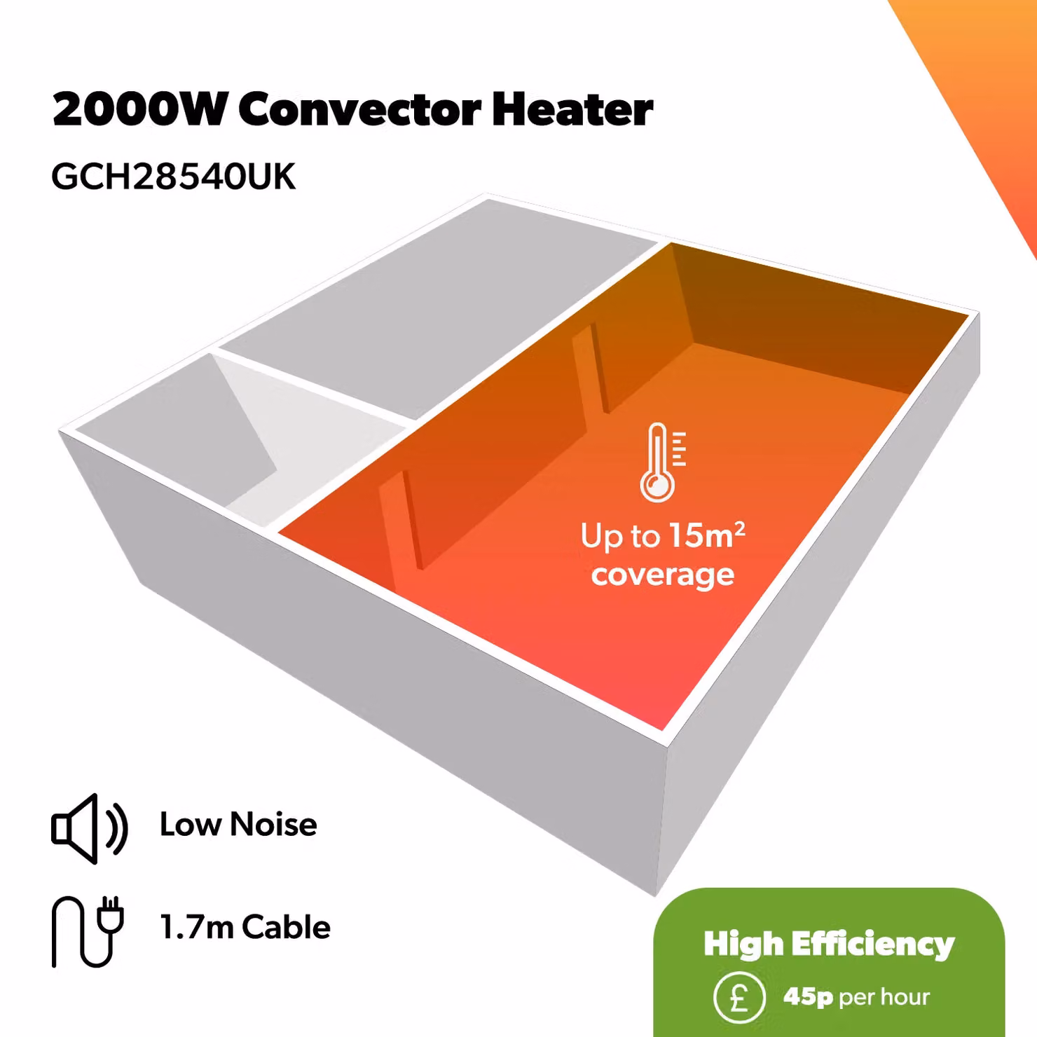 Geepas 2000W Electric Convector Freestanding Radiator with Thermostat in Jet Black – 5