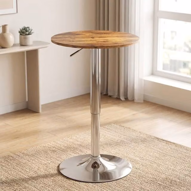 STILVORA Round Bar Table with Adjustable Height and Rotating Top in Brown