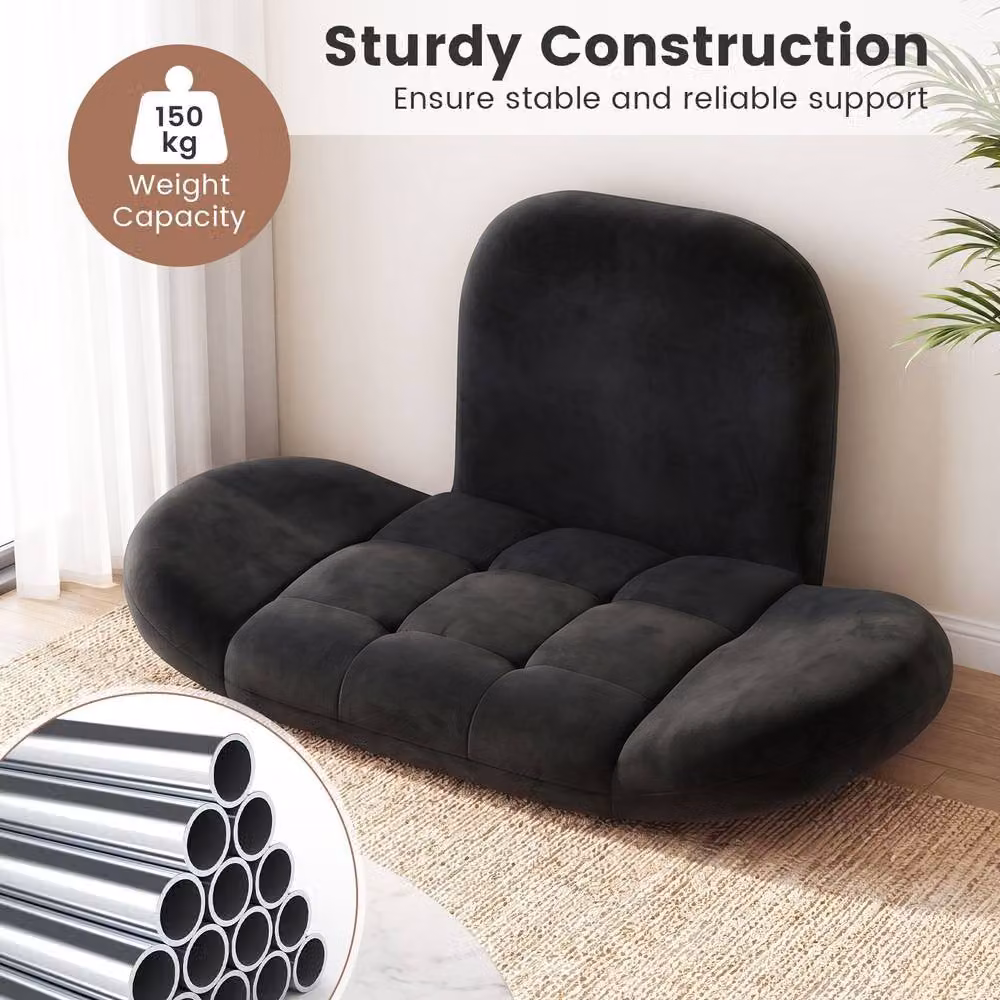 Costway Modern Black Microfibre Gaming Floor Chair with 3-Position Backrest and Metal Frame – 7