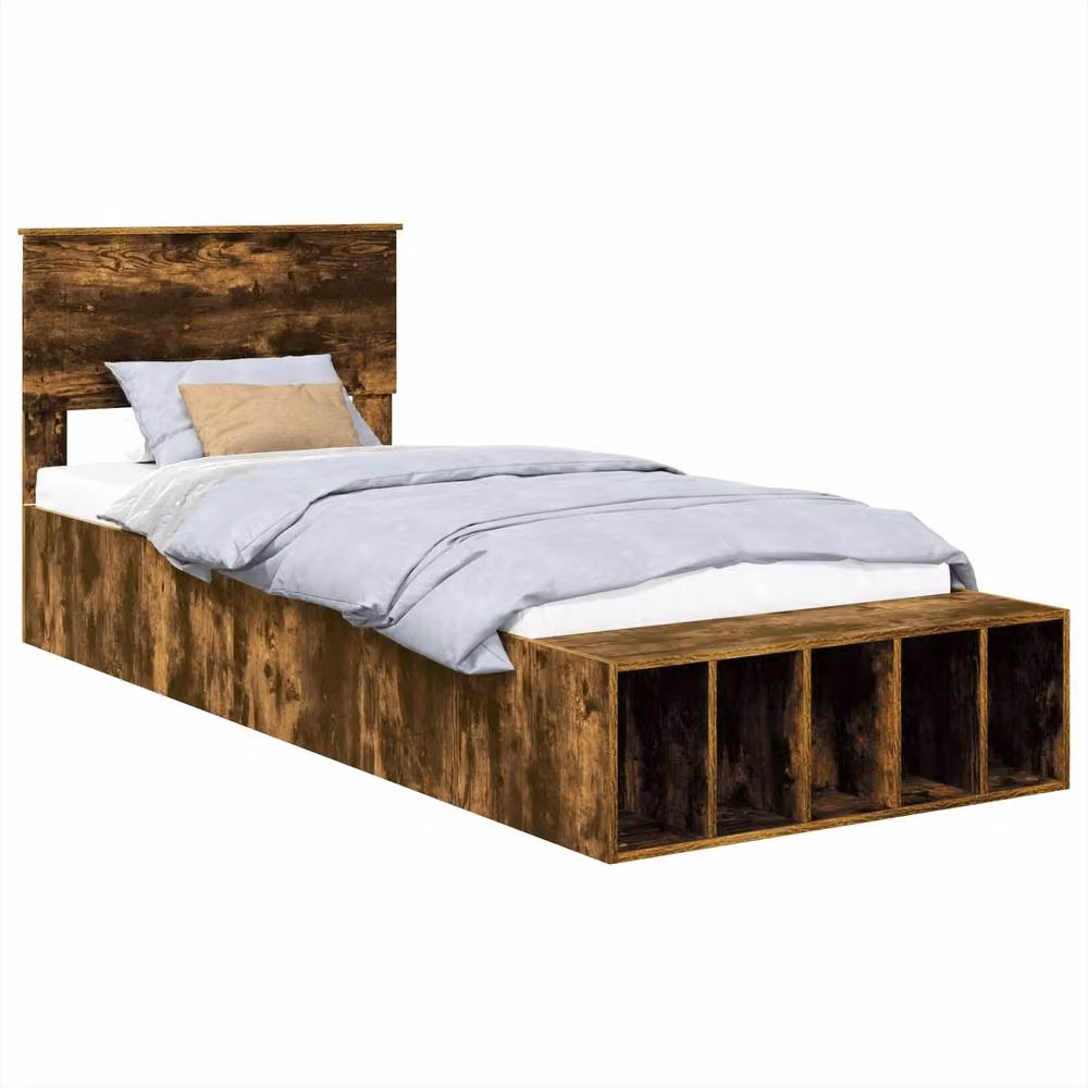 Berkfield Home Modern Bed Frame with Bedside Shelf in Smoked Oak Brown, W: 75 cm x L: 190 cm – 2