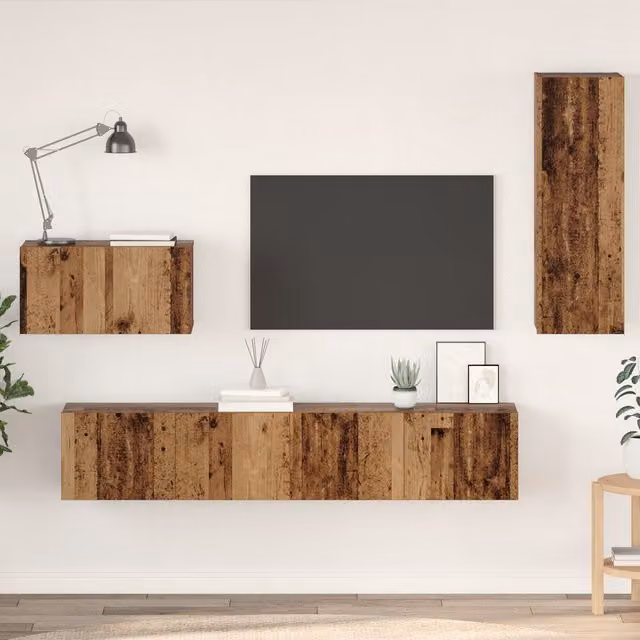 Berkfield Home Wall-Mounted TV Cabinet with Storage and Open Shelves in Brown Rustic Wood