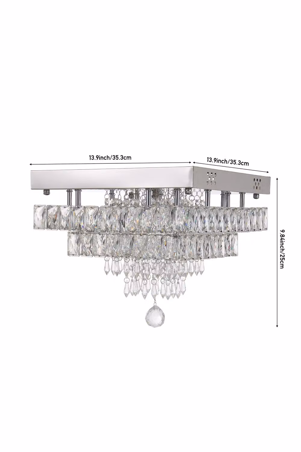 Living and Home 40W LED Double-Layer Ceiling Light with Remote Control in Silver and Crystal – 2