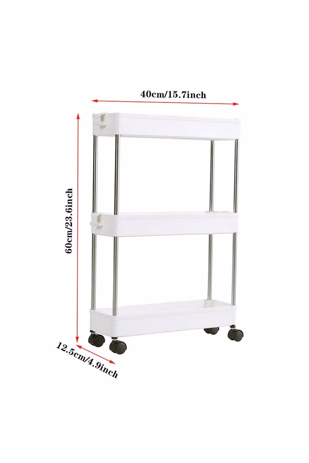 H&O Direct Slim White 3-Tier Corner Storage Rack, Freestanding Plastic Shelf for Kitchen and Bathroom – 3