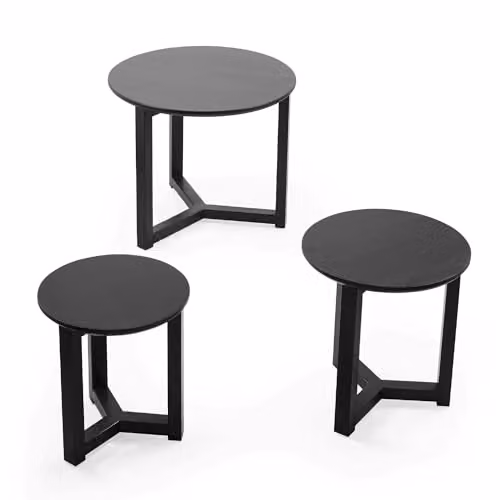 Julian Bowen Nidri Set of 3 Black Round Nesting Tables with Y-Shaped Base – 6