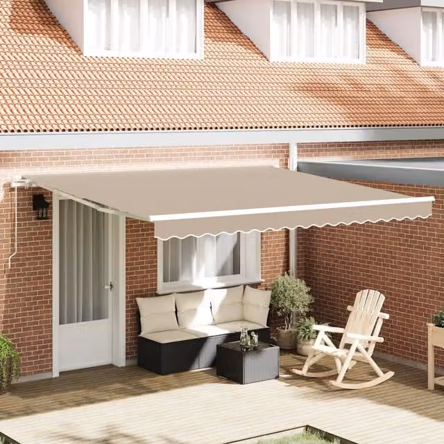 Berkfield Home Manual Retractable Polyester Awning in Beige, W: 400 cm, D: 300 cm – 1