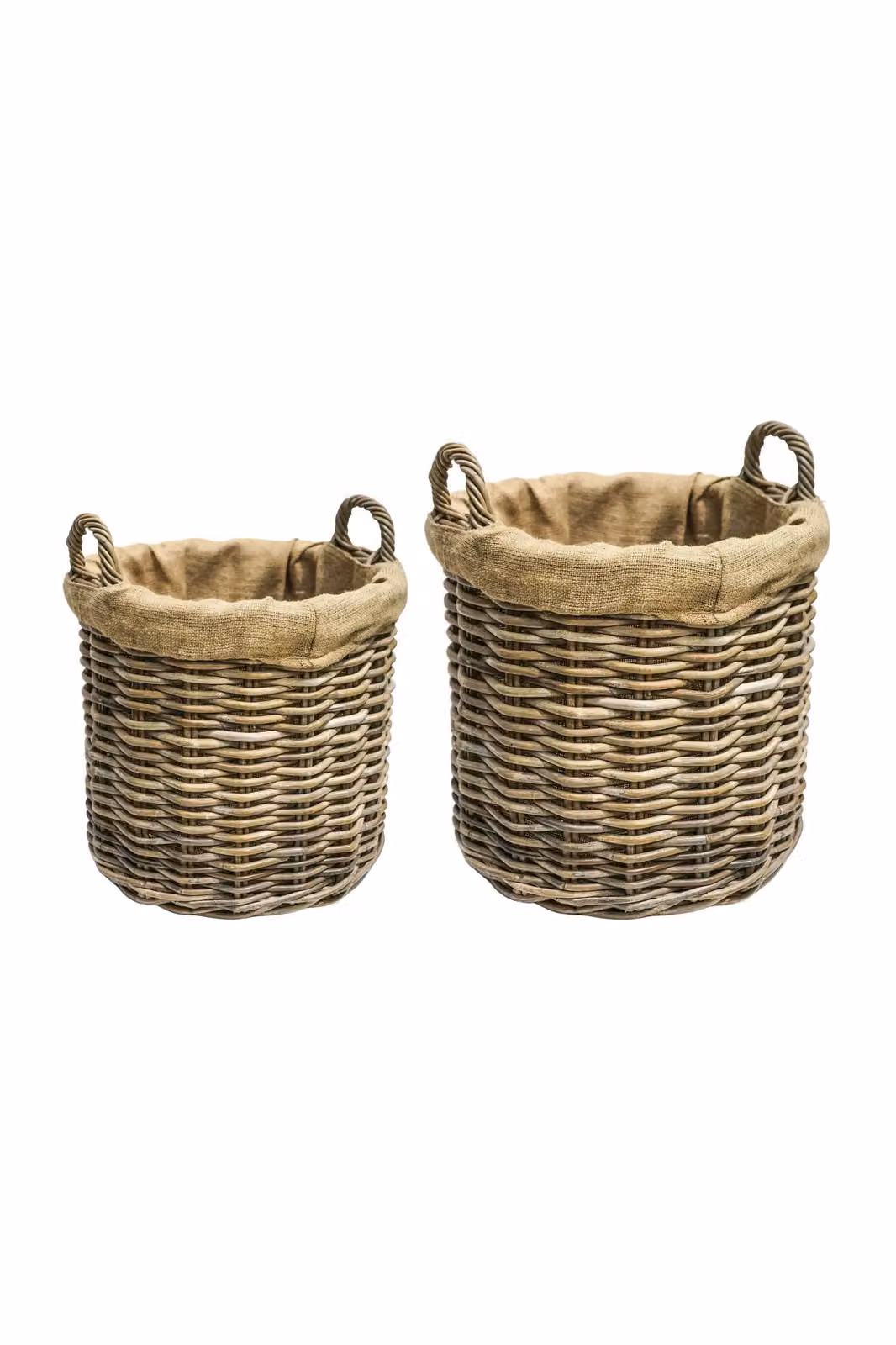 Ivyline Wicker Log Basket Set of 2 in Brown and Sand with Rattan Open Weave and Lining, H45 x D50 cm and H35 x D35 cm – 2
