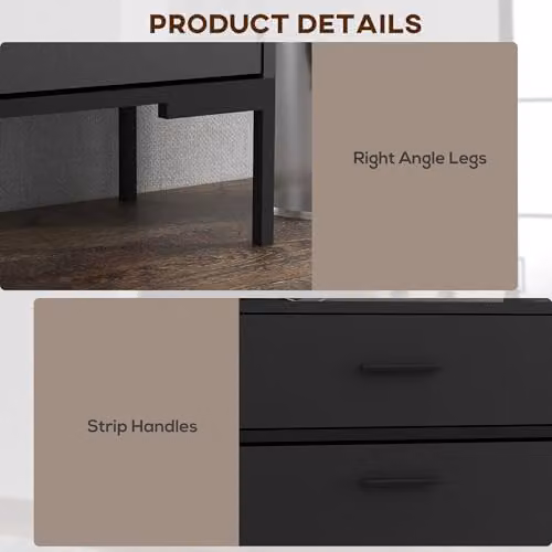 HOMCOM Modern Black Shoe Storage Cabinet with Tilting Compartments and Drawers, H 76 cm x W 110 cm x D 26 cm – 5