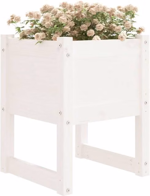 Berkfield Home Set of 2 White Solid Wood Pine Planters, W/D/H: 40 x 40 x 52.5 cm – 1