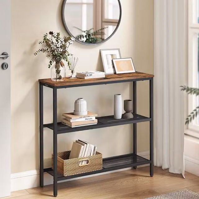 VASAGLE Industrial Narrow Console Table in Rustic Brown and Black, W: 80 cm, D: 24 cm, H: 81.2 cm