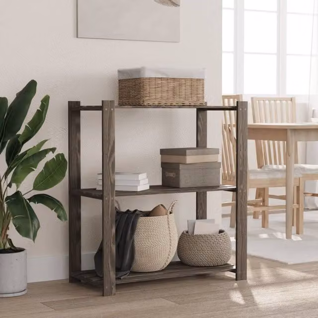 Berkfield Home 3-Tier Grey Solid Wood Pine Storage Rack, W: 80 cm, D: 38 cm, H: 90 cm – 1