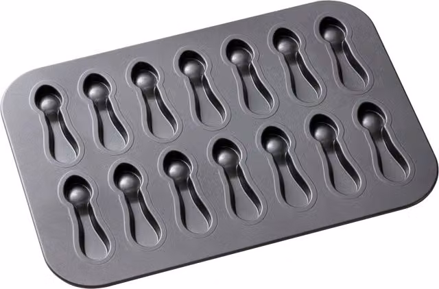 Chicago Metallic Non-Stick 14-Hole Spoon-Shaped Cookie and Biscuit Baking Tin, Black, W: 40 cm, D: 28 cm – 4