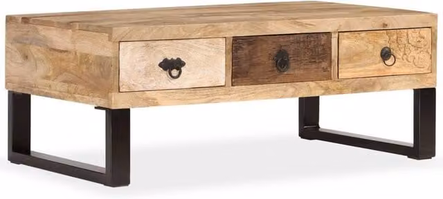 Berkfield Home Solid Mango Wood Coffee Table with 3 Drawers, Brown, W: 90 cm, D: 50 cm, H: 35 cm – 1
