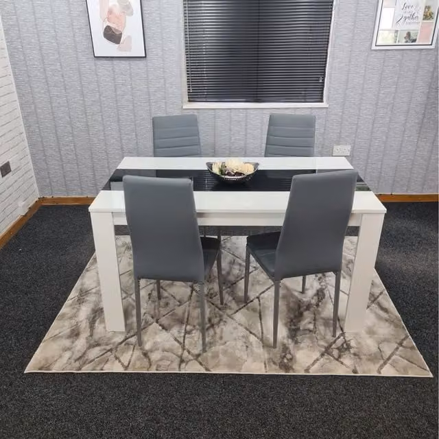 Kosy Koala Modern Rectangular Dining Set with Table and 4 Chairs in White, Black and Grey