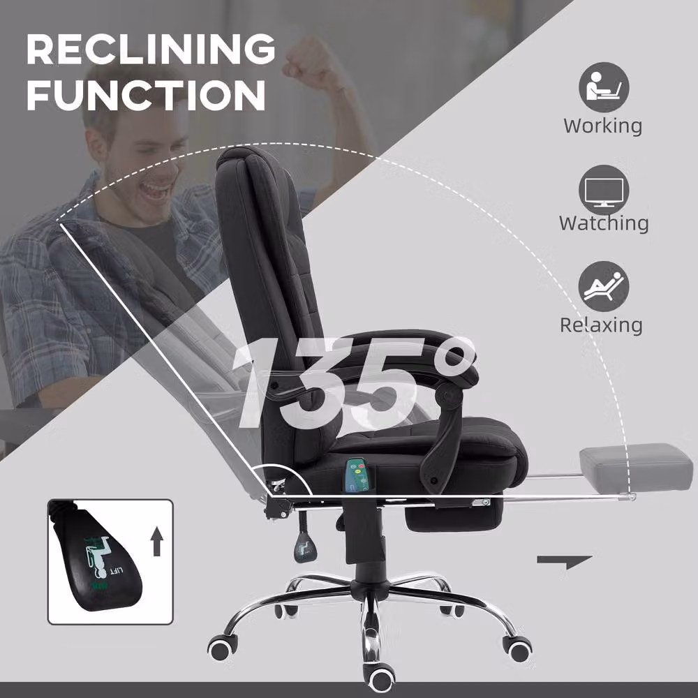 STILVORA Black Executive Massage Office Chair with Reclining Back, Footrest and Headrest – 6