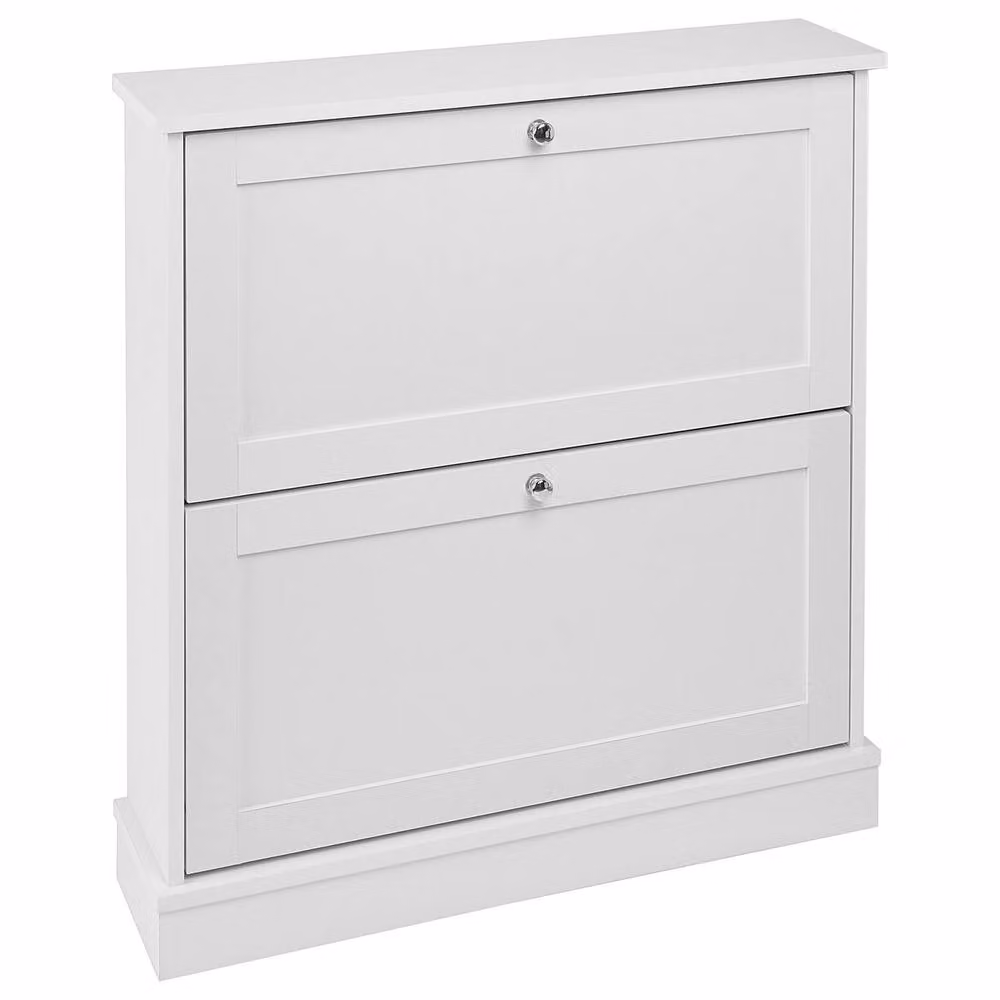 Wyld and Coco Modern White Shoe Storage Cabinet with 2 Tilting Compartments, W76 x D19 x H80 cm – 2