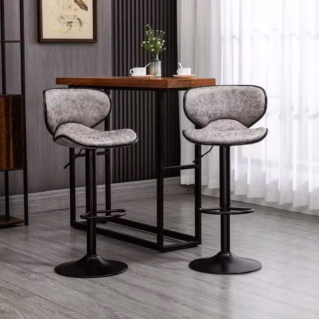 HOMCOM Set of 2 Modern Grey Swivel Bar Stools with Metal Frame
