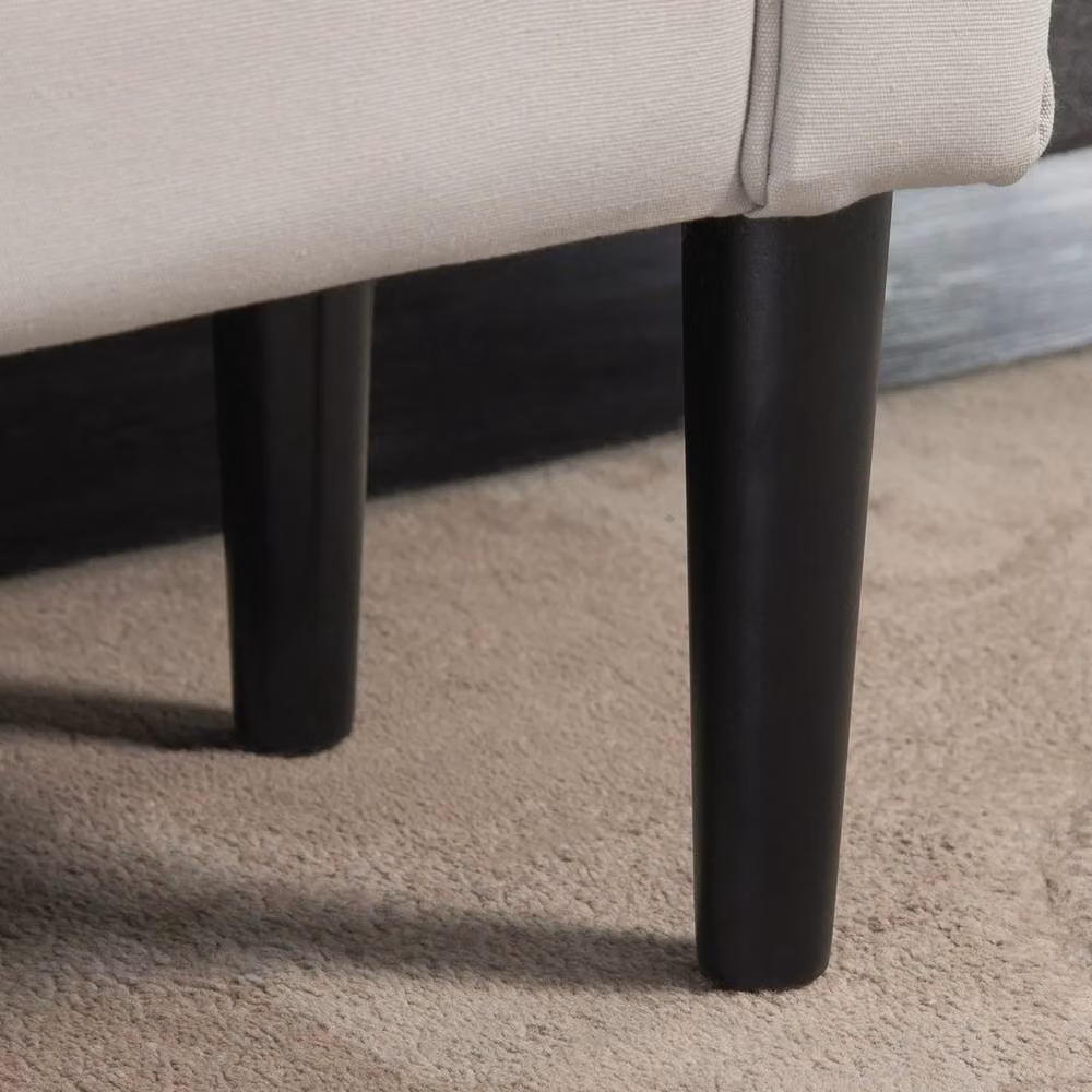 PAWNORA Small Upholstered Window Seat Bench with Armrests in Grey and White – 3
