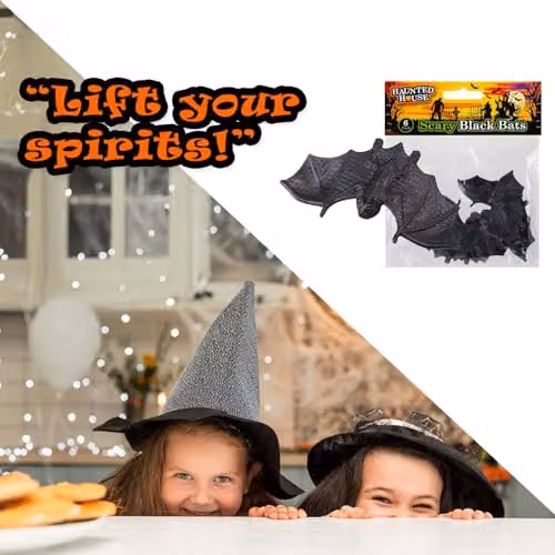 VFM e-Store Halloween Black Bat Party Decorations, Pack of 6 Plastic Props – 8