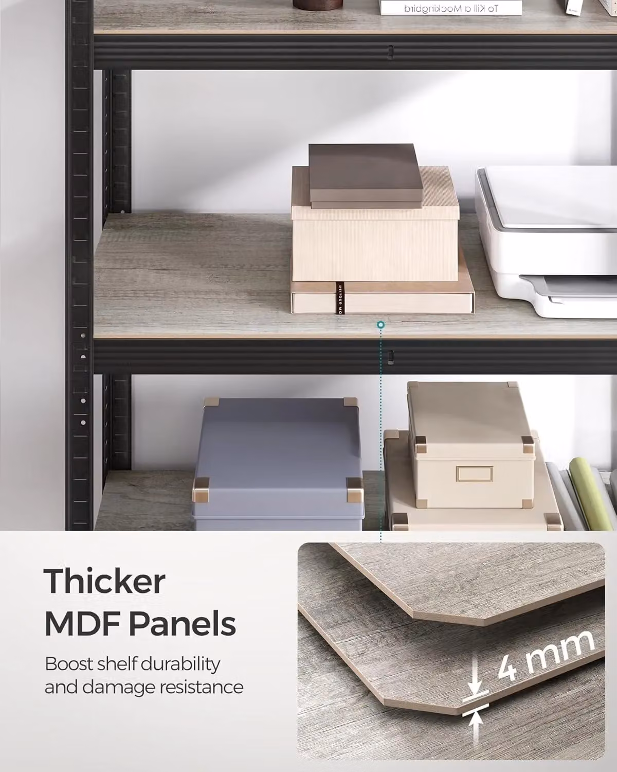 SONGMICS Heavy Duty Steel Shelving Unit with 5 Tool Free Tiers in Beige, H 180 x W 90 x D 40 cm – 7