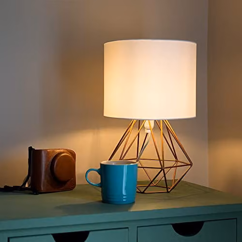 MiniSun Modern Copper Metal Basket Table Lamp with White Fabric Shade – 2