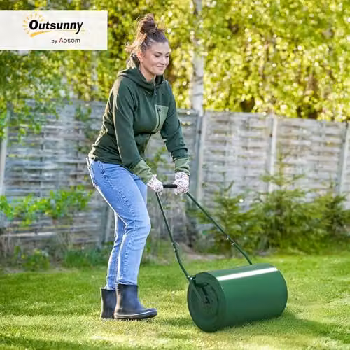 Outsunny 63 L Garden Lawn Roller with Water or Sand Filled Metal Drum, Green – 2