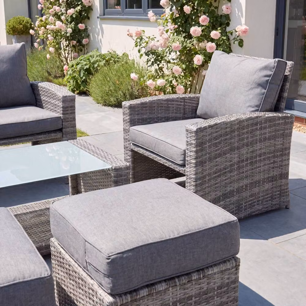 Artemis Home Dovera 6 Seat Grey Rattan Patio Set with Upholstered Cushions and Ottoman – 2