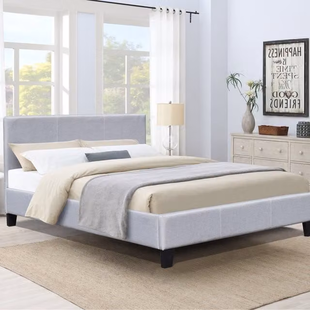 Comfy Living Modern Fabric Gas Lift Ottoman Bed Frame, Light Grey, W/D: 140 x 200 cm
