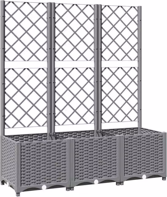 Berkfield Home Garden Planter with Trellis in Light Grey, W/D/H: 120 x 40 x 136 cm