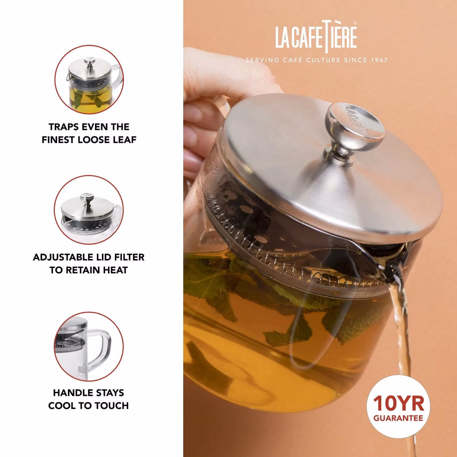 La Cafetiere Glass Teapot with Stainless Steel Infuser and Drip-Free Spout, 550ml, Transparent – 4